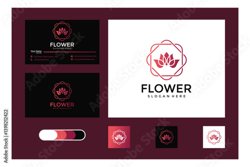 Pixel Flower Logo Design With Branding Elements