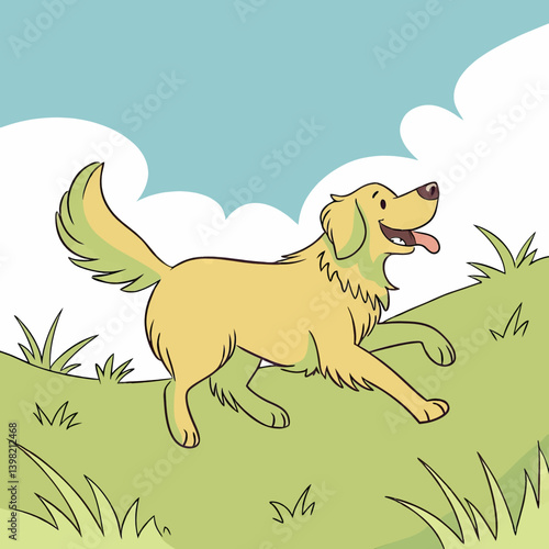 Cheerful Golden Retriever Dog Running Vector