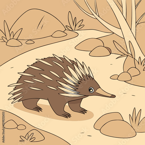 Cute Echidna Cartoon Illustration