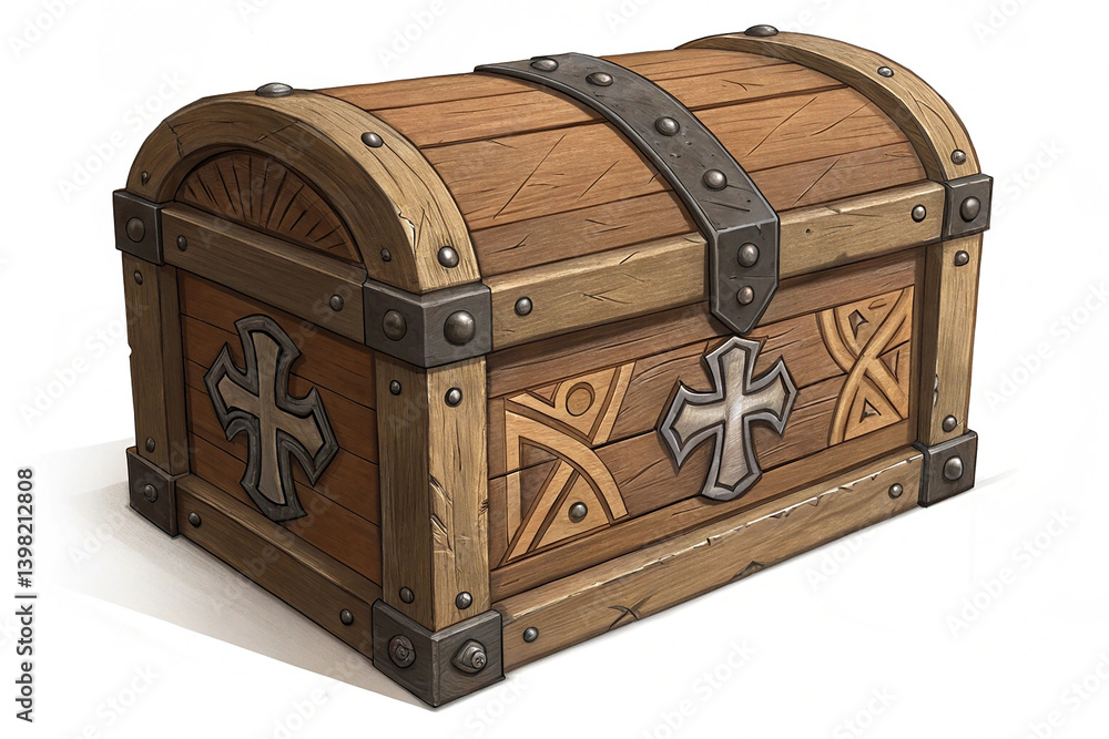 Wooden Chest with Cross Symbol isolated on white background for game design. A wooden chest with a cross symbol isolated on a white background, perfect for video game design or treasure hunting themes Wooden Chest with Cross Symbol isolated on white background for game design. A wooden chest with a cross symbol isolated on a white background, perfect for video game design or treasure hunting themes