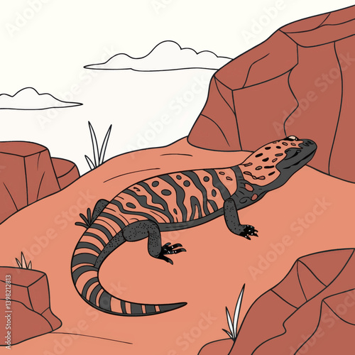 Cute Gila Monster Desert Illustration