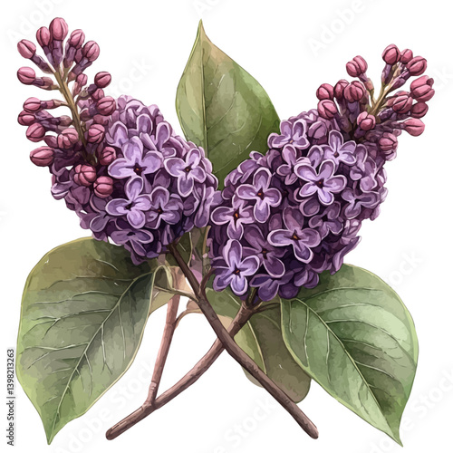 Lilac flower, watercolor illustration, isolated on a white background.

