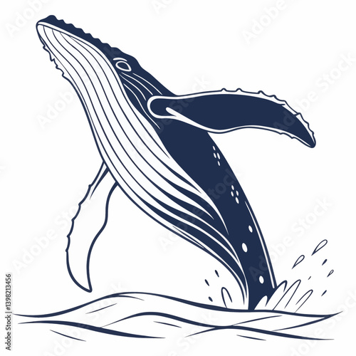 Humpback Whale Breaching, Minimalist Vector Illustration