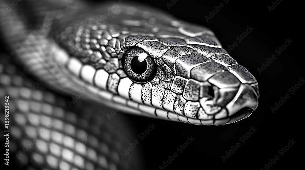 Black and White Snake Close-up: A Monochromatic Masterpiece of Nature's Design Black and White Snake Close-up: A Monochromatic Masterpiece of Nature's Design