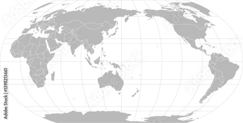 World vector map with country boundaries and graticules in Asia-Pacific view (Robinson projection, PPT-compatible & fully editable)