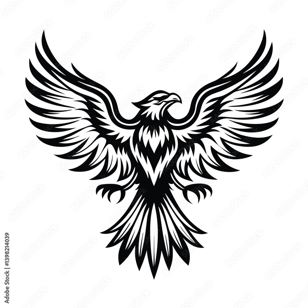 Fototapeta premium Stylized Black and White Eagle with Wings Spread Open, Bold Design