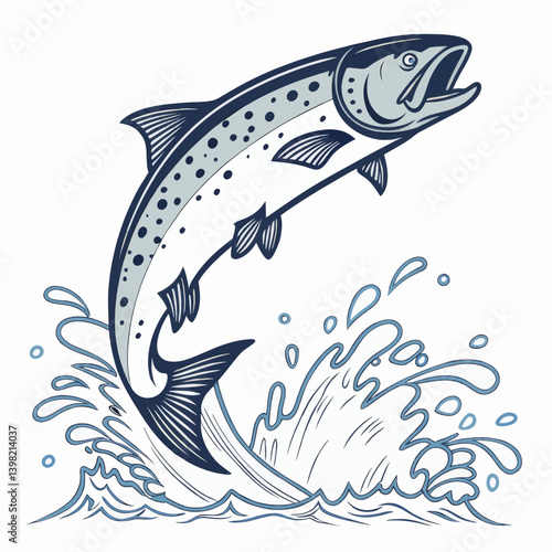 Salmon Jump Water Splash Graphic