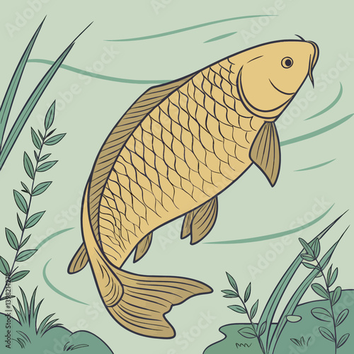 Stylized Koi Fish Pond Illustration