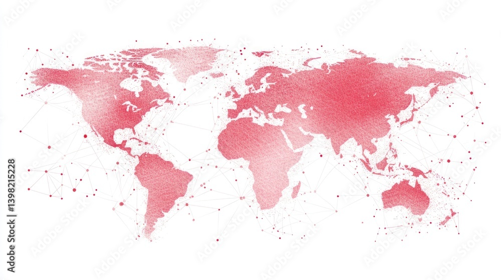 Global Network Connection with World Map Red Gradient Illustration Global Network Connection with World Map Red Gradient Illustration