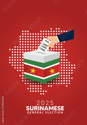 2025 Surinamese general election hand putting vote in ballot box with dotted map vector poster