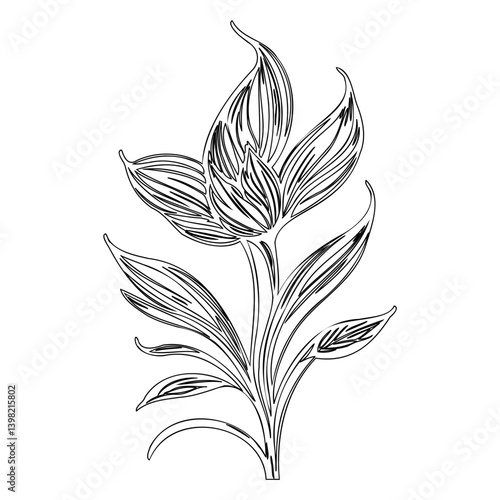 Intricate Line Art Depiction of a Floral Arrangement with Stylized Petals
