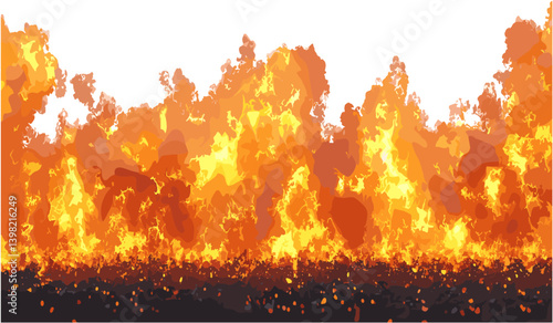 Rising fire row, vector flame border with copy space, abstract heat stream, red glowing fire line, blazing hot frame, dynamic fire motion illustration