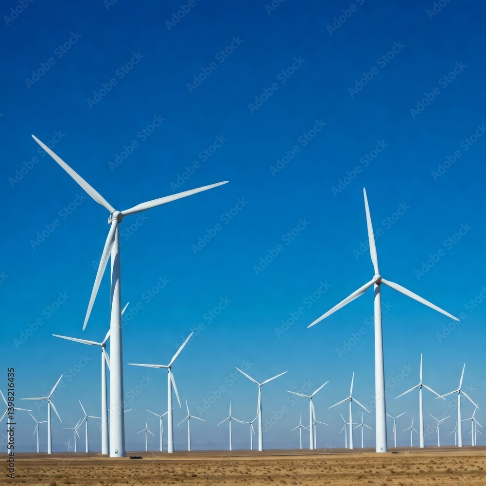 Wind turbines generating clean energy under blue sky Wind turbines generating clean energy under blue sky