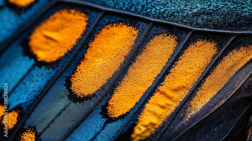 Obraz na płótnie Close-up of a butterfly wing and its vibrant colors. Discover the intricate details of nature. Beauty and art are intertwined in this stunning image. Generative AI w salonie