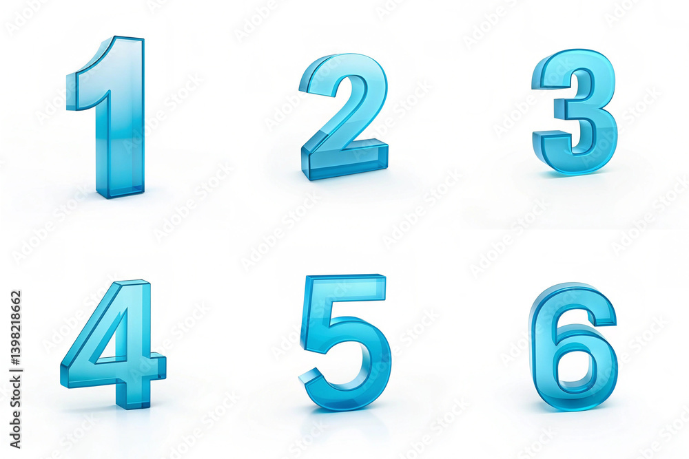 3D Digital Number with Glossy Finish and Futuristic Style on White Background 3D Digital Number with Glossy Finish and Futuristic Style on White Background