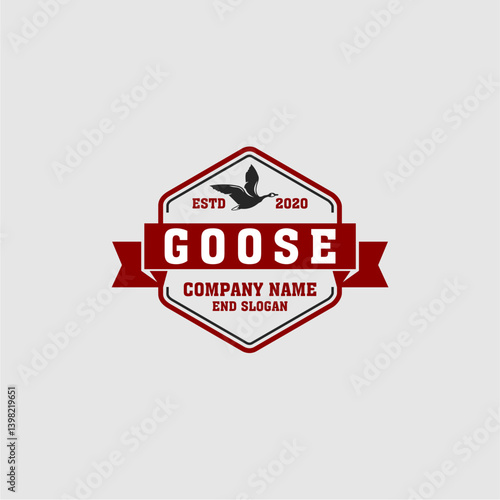 Red and Gray Goose Logo Design with Hexagon Badge