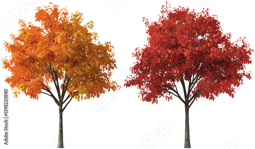 Environmental vector autumn trees with red and orange leaves, fall foliage, seasonal colors, nature background, vibrant forest, autumn leaves, outdoor autumn scene, colorful trees