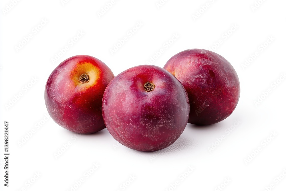 Fototapeta premium Three plums on a white background