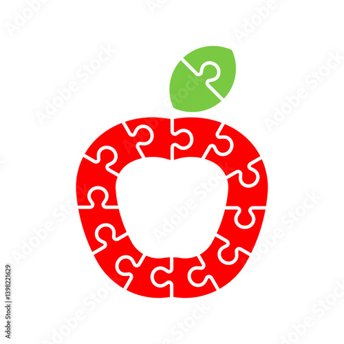 Red apple puzzle border flat design. Vector isolated on white background