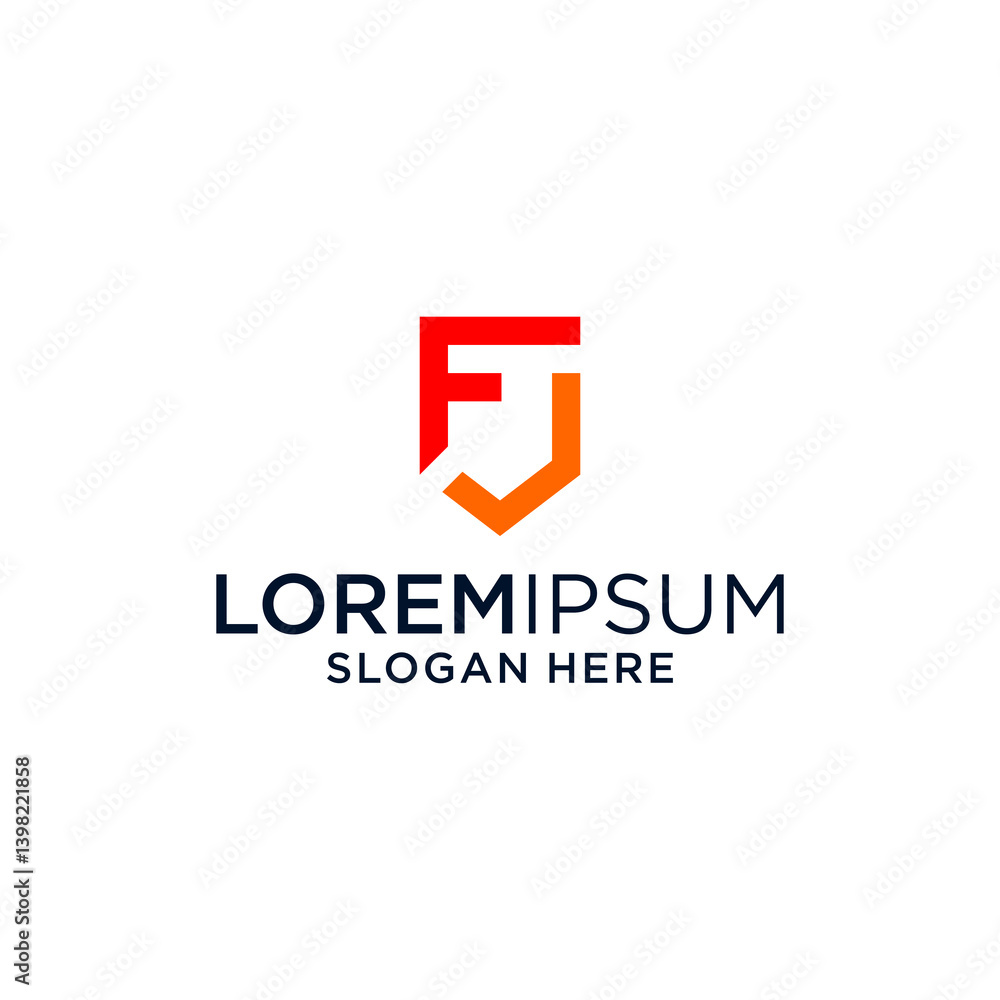 Red and Orange FJ Monogram Logo with Shield Shape Red and Orange FJ Monogram Logo with Shield Shape
