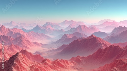 Majestic pink mountain range at sunset, breathtaking vista of nature's beauty pink