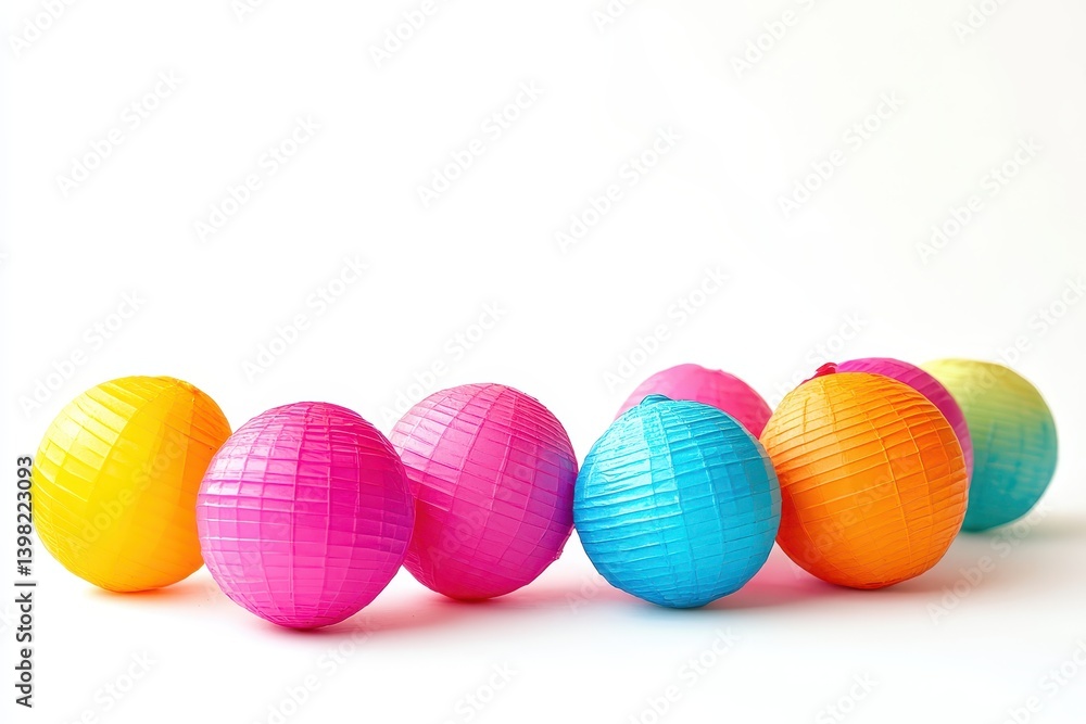 Colorful paper lanterns arranged in a row