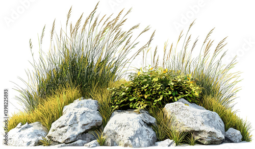 Grass and rock field vector, Nature scenery clipart, Long grass with rocks, Natural landscape design, Rural outdoor view, Rock formations, Grass texture, Nature illustrations