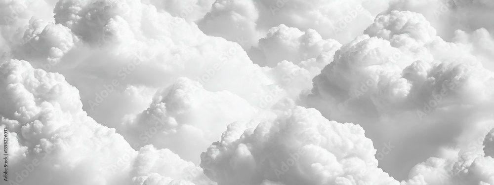 Monochromatic cloudscape, fluffy white clouds.