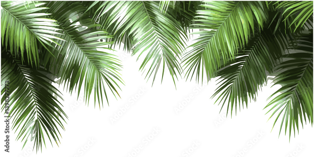 Naklejka premium Evergreen palm leafs on transparent background png, seasonal palm fronds, tropical greenery, serenity, exotic plants, natural palm leaves, nature decoration elements
