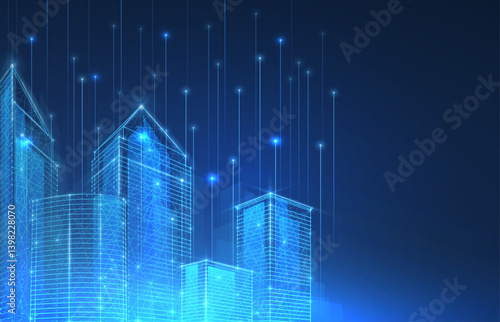 Smart city digital background. Building Technology, Futuristic Architecture.