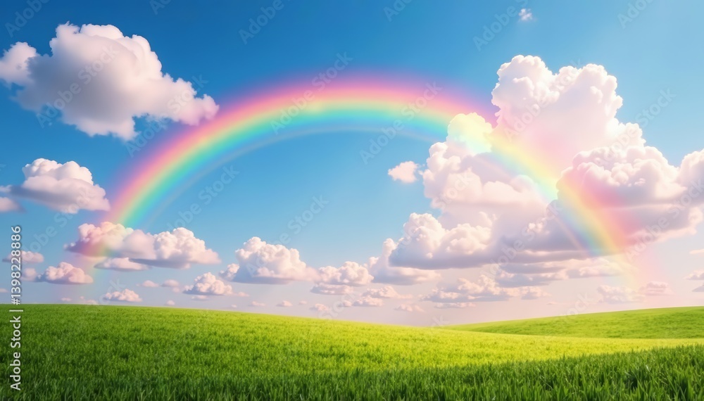 Vibrant rainbow stretching across a picturesque sky with fluffy clouds, vibrant, sky, nature Vibrant rainbow stretching across a picturesque sky with fluffy clouds, vibrant, sky, nature