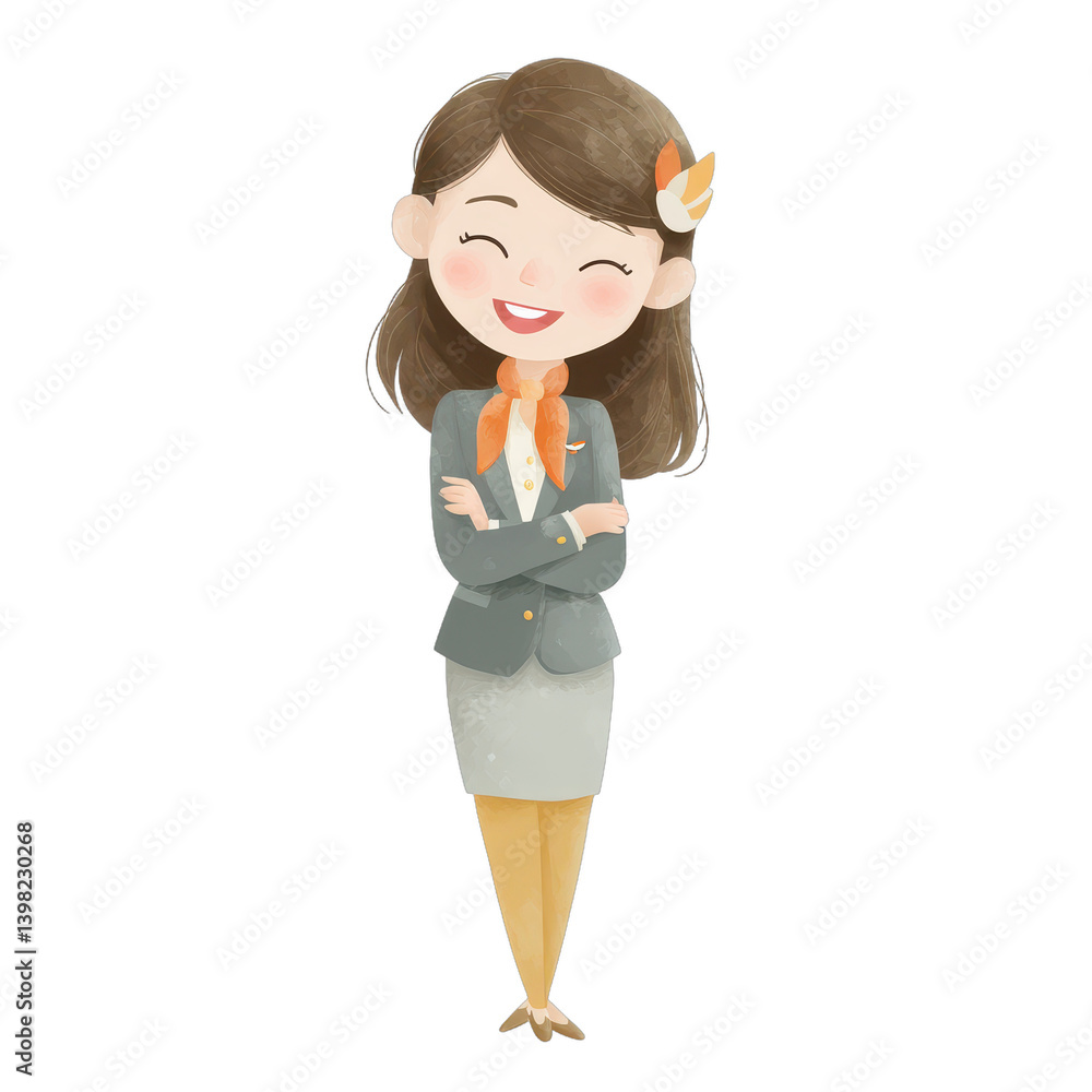 Cheerful animated businesswoman standing confidently, stylishly dressed, representing success and positivity in the workplace. Isolated on white background or PNG Cheerful animated businesswoman standing confidently, stylishly dressed, representing success and positivity in the workplace. Isolated on white background or PNG