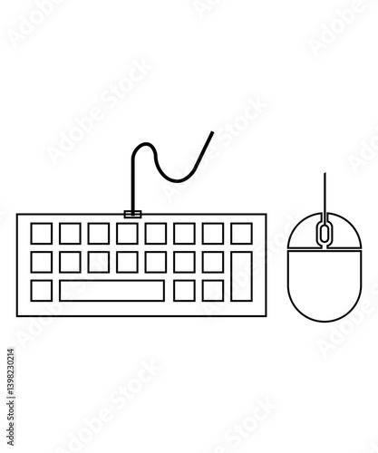 mouse and keyboard icon with thin outline
