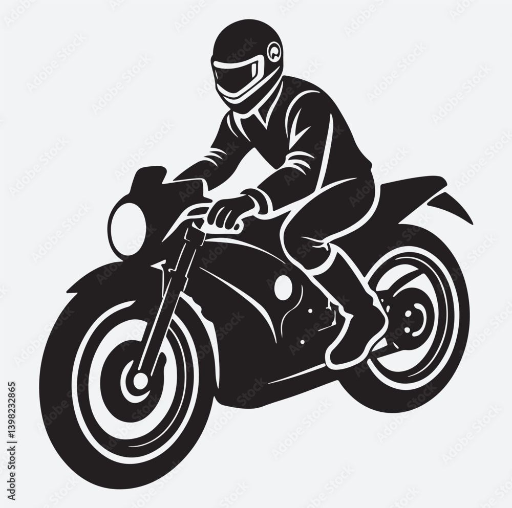 dynamic motorbike rider silhouette vector art illustration, man riding a motorcycle