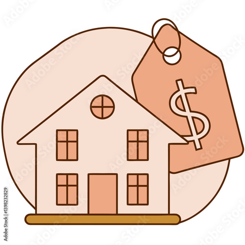 House with dollar price tag icon in warm pink tones