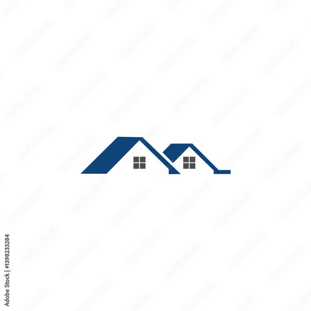 Simple Minimalist Illustration of Two Houses with Blue Roofs Simple Minimalist Illustration of Two Houses with Blue Roofs