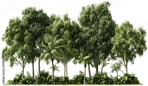tropical landscape, lined trees greenery, forest scene, nature environment, green tropical forest, peaceful trees, serene greenery, jungle landscape