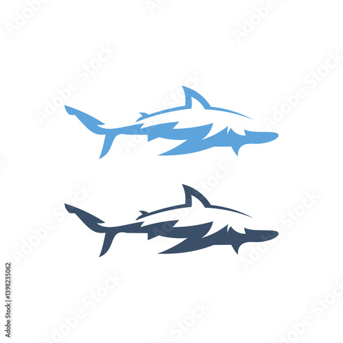 Stylized Blue Shark Illustration Minimalist Geometric Design