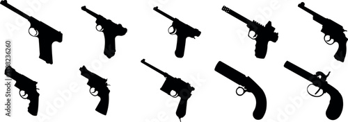 Set of Antique Handgun Silhouette Illustration Isolated on White Background
