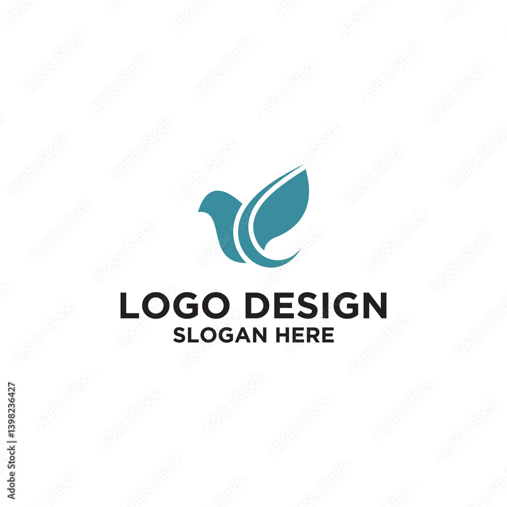 Teal Bird and Leaf Logo Design Teal Bird and Leaf Logo Design