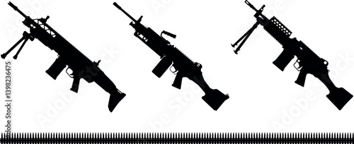 Set of Machine Gun Silhouette Illustrations Isolated on White Background