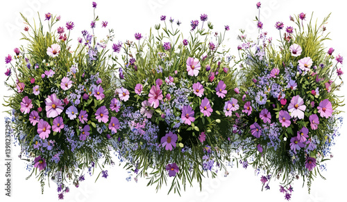 Aerial view spring blooms, vector flowers, ornamental garden, floral arrangement, top view springtime, colorful blossoms, nature art, seasonal pattern, overhead