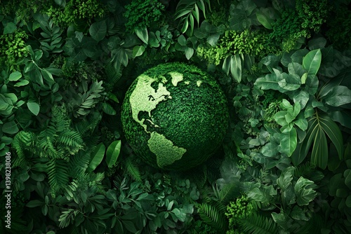 A top view of Earth surrounded by lush green forests