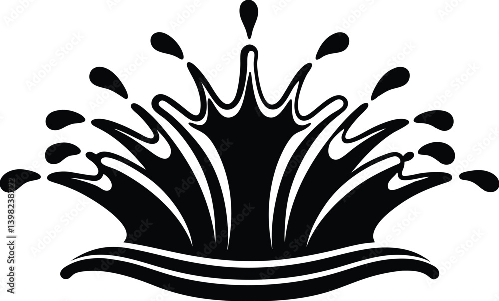 Fototapeta premium black and white paint splashes on white, silhouette of a stylized water splash, black and white paint splashes, vector illustration on white background.