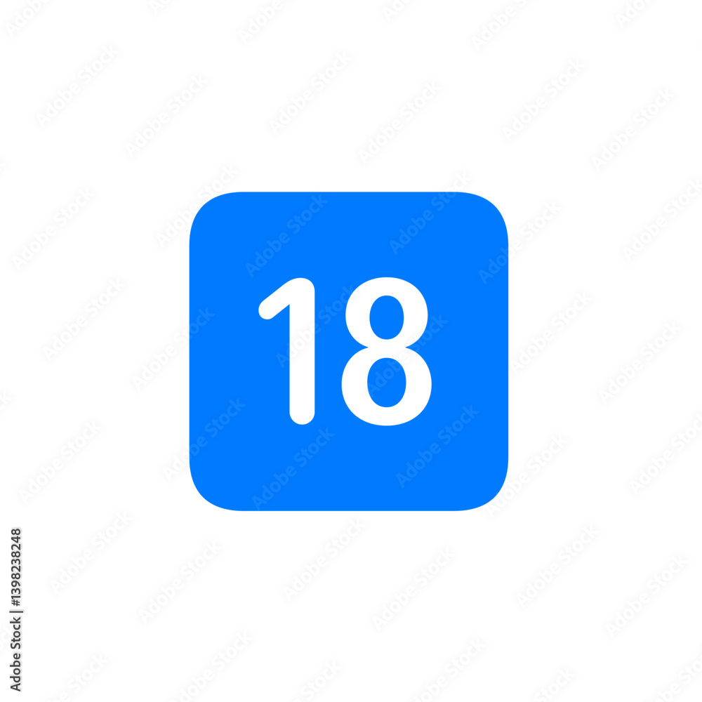 Number 18 Filled Square Icon Number 18 Filled Square Icon