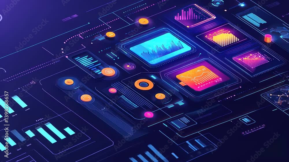 Neon Data Visualization: Futuristic Tech Interface Neon Data Visualization: Futuristic Tech Interface
