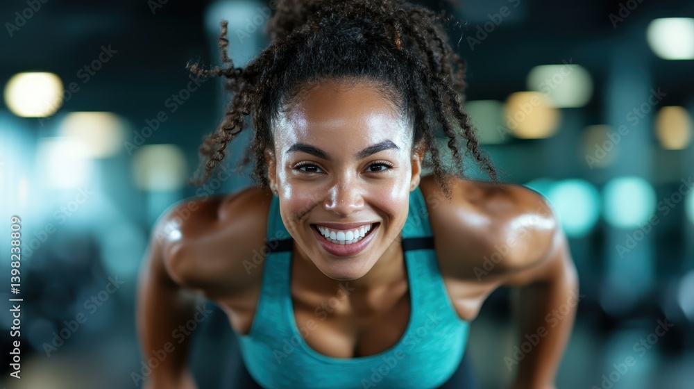 A vibrant image of a smiling woman in a sporty outfit engaged in workout activities, capturing exhilaration, strength, and the positive energy of physical fitness. A vibrant image of a smiling woman in a sporty outfit engaged in workout activities, capturing exhilaration, strength, and the positive energy of physical fitness.