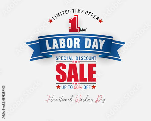 Holidays, design background with 3D and handwriting texts for celebration of International Workers' day sales and commercial events; Vector illustration.