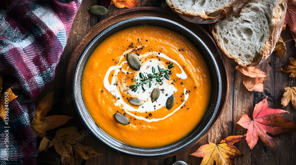 Autumn Comfort Food: Pumpkin Soup with Roasted Seeds and Rustic Bread