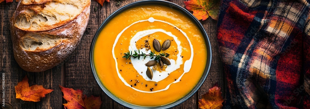 Autumn Comfort Food: Pumpkin Soup with Roasted Seeds and Rustic Bread